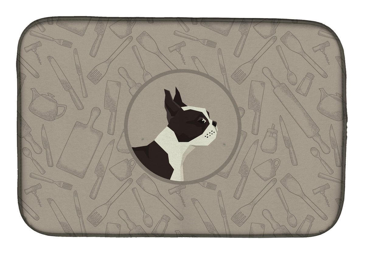 Boston Terrier In the Kitchen Dish Drying Mat Absorbent Dish Drying Mat Pad for Kitchen Counter Dish Drainer Mat for Countertop, 14 x 21", Multicolor