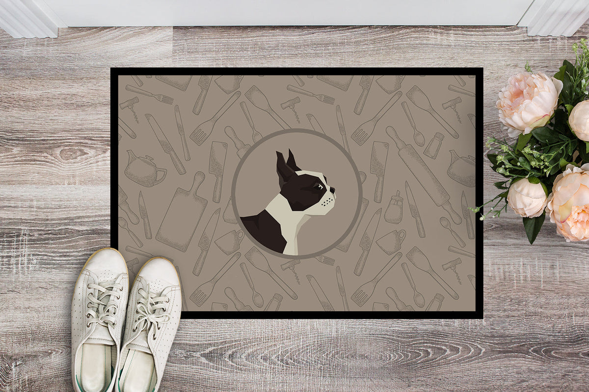 Boston Terrier In the Kitchen Doormat Indoor Outdoor 18H X 27W Front Door Mat Rugs for Entryway, Non Slip Washable