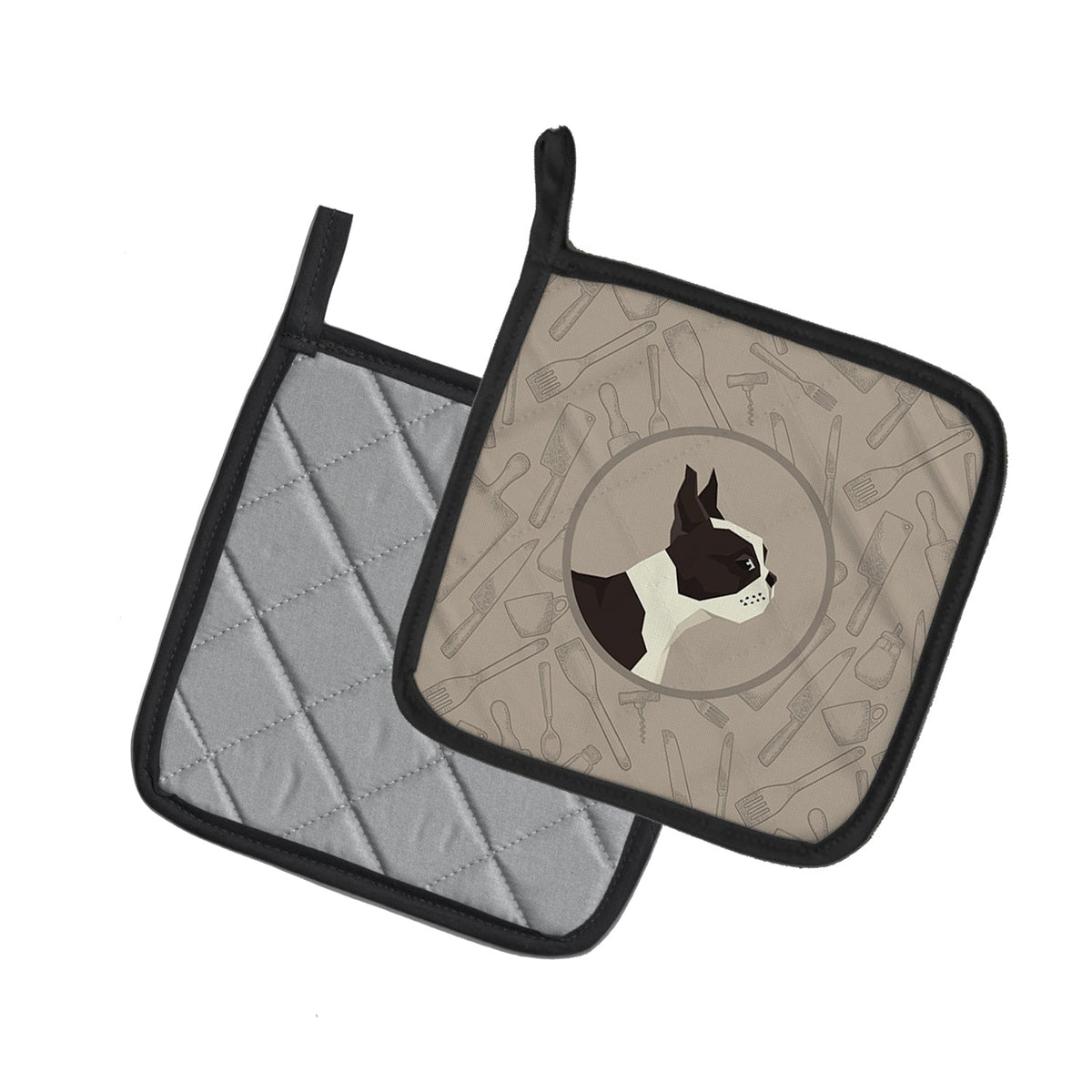 Boston Terrier In the Kitchen Pot Holder Set of 2 Heat Resistant Quilted Hot Pads 7.5 x 7.5 Inch, Insulated Kitchen Trivets for Cooking & Baking