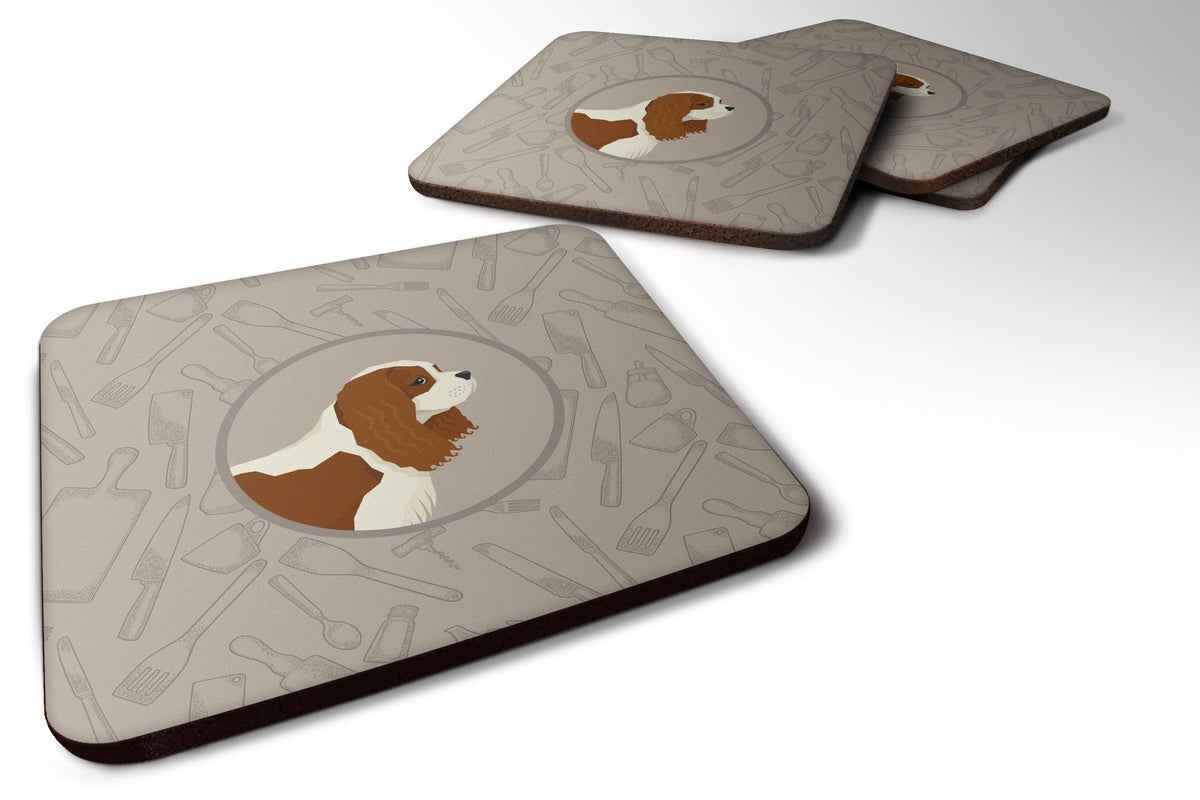 Cavalier Spaniel In the Kitchen Foam Coasters Set of 4 Cup Coasters for Indoor Outdoor, Tabletop Protection, Anti Slip, Mouse pad Material