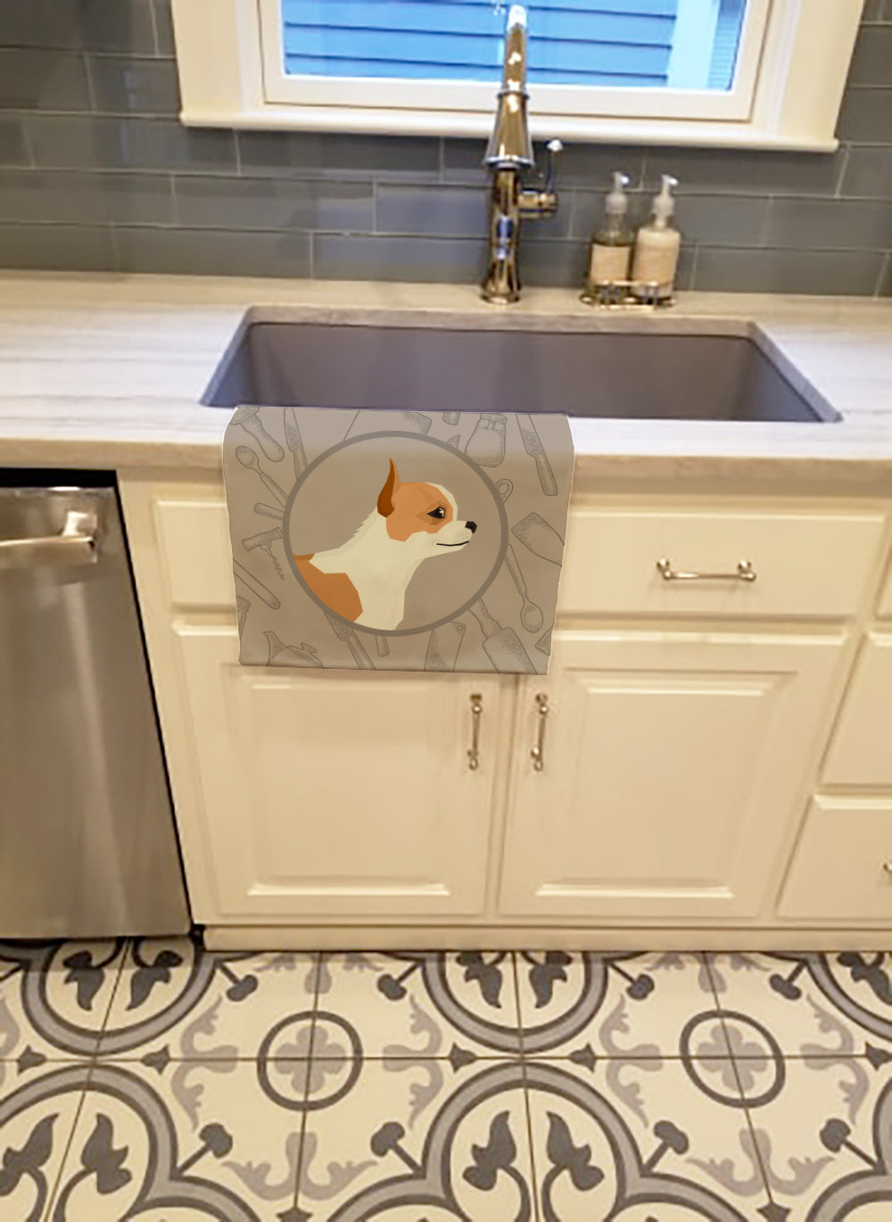 Chihuahua In the Kitchen Kitchen Towel Velour Plush Front and Cotton Loop Back Machine Washable