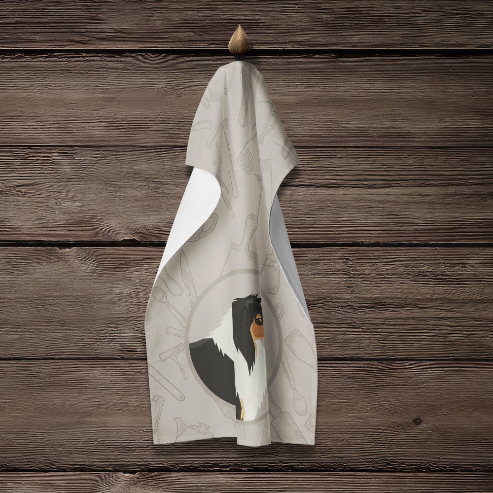 Collie In the Kitchen Kitchen Towel Velour Plush Front and Cotton Loop Back Machine Washable