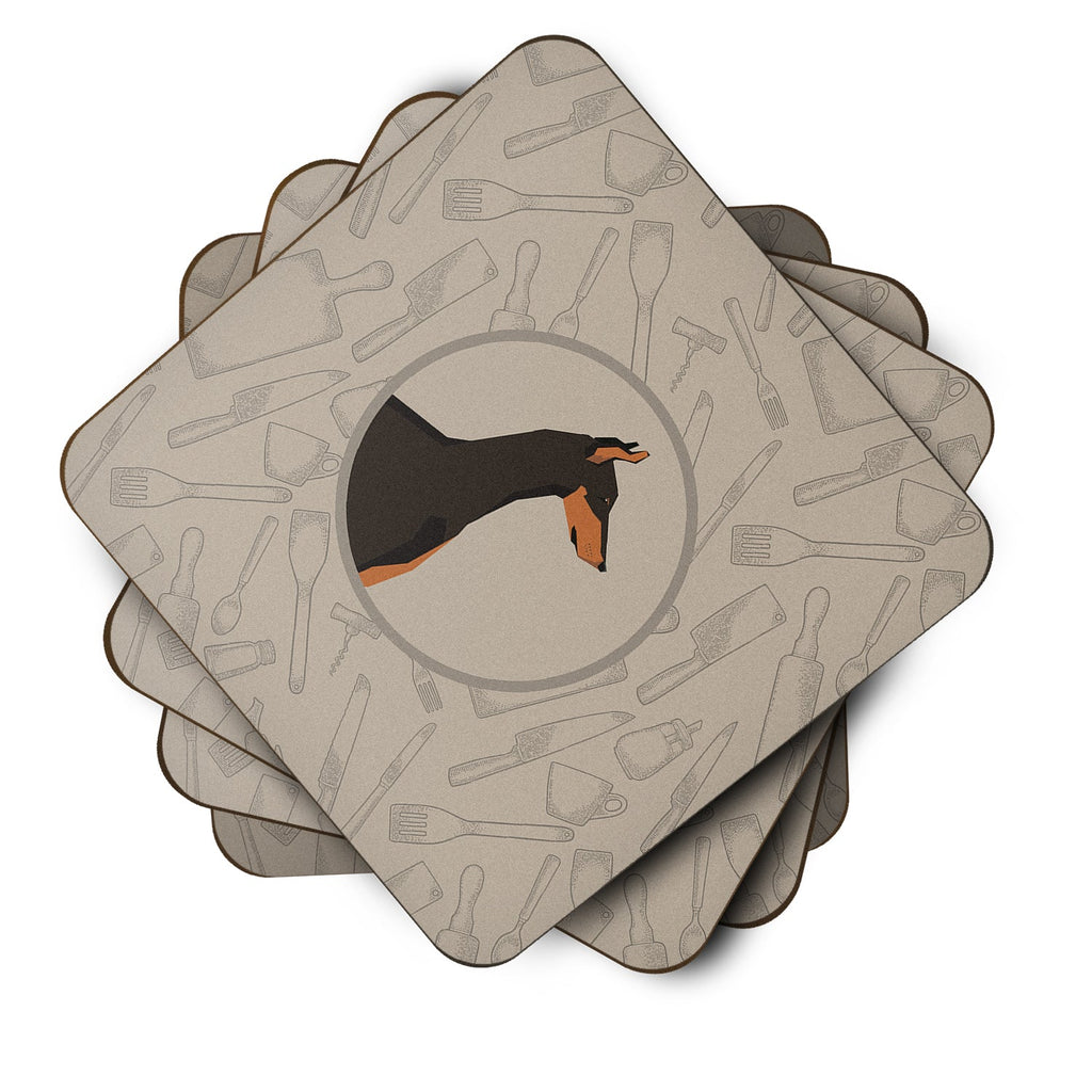 Doberman Pinscher In the Kitchen Foam Coasters Set of 4 Cup Coasters for Indoor Outdoor, Tabletop Protection, Anti Slip, Mouse pad Material