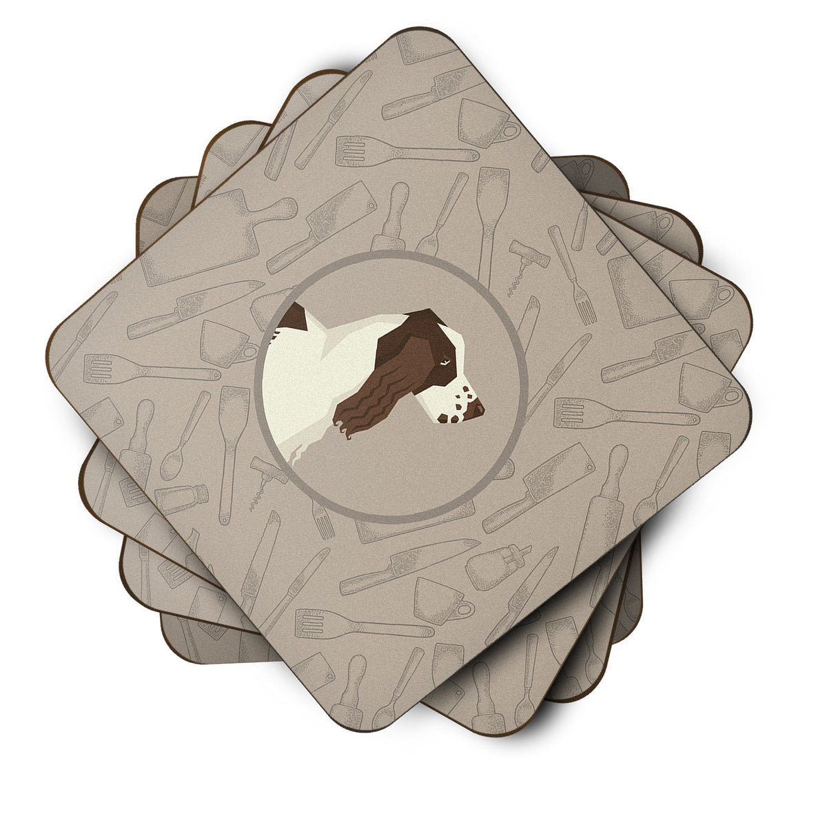 English Springer Spaniel In the Kitchen Foam Coasters Set of 4 Cup Coasters for Indoor Outdoor, Tabletop Protection, Anti Slip, Mouse pad Material