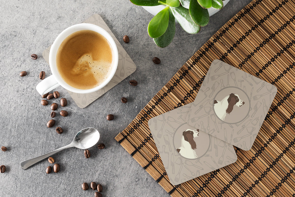 English Springer Spaniel In the Kitchen Foam Coasters Set of 4 Cup Coasters for Indoor Outdoor, Tabletop Protection, Anti Slip, Mouse pad Material
