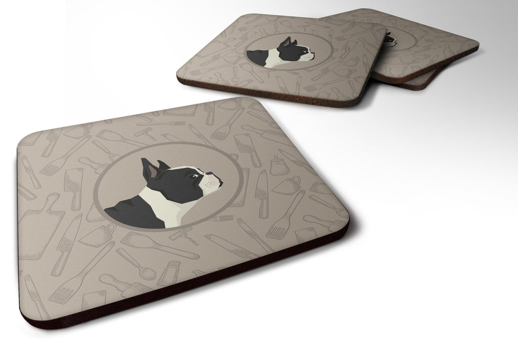 French Bulldog In the Kitchen Foam Coasters Set of 4 Cup Coasters for Indoor Outdoor, Tabletop Protection, Anti Slip, Mouse pad Material