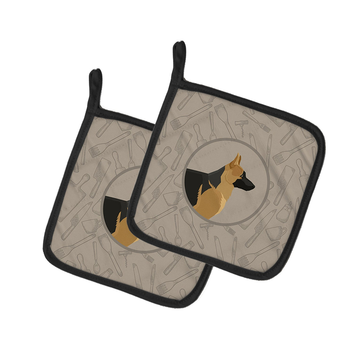 German Shepherd In the Kitchen Pot Holder Set of 2 Heat Resistant Quilted Hot Pads 7.5 x 7.5 Inch, Insulated Kitchen Trivets for Cooking & Baking