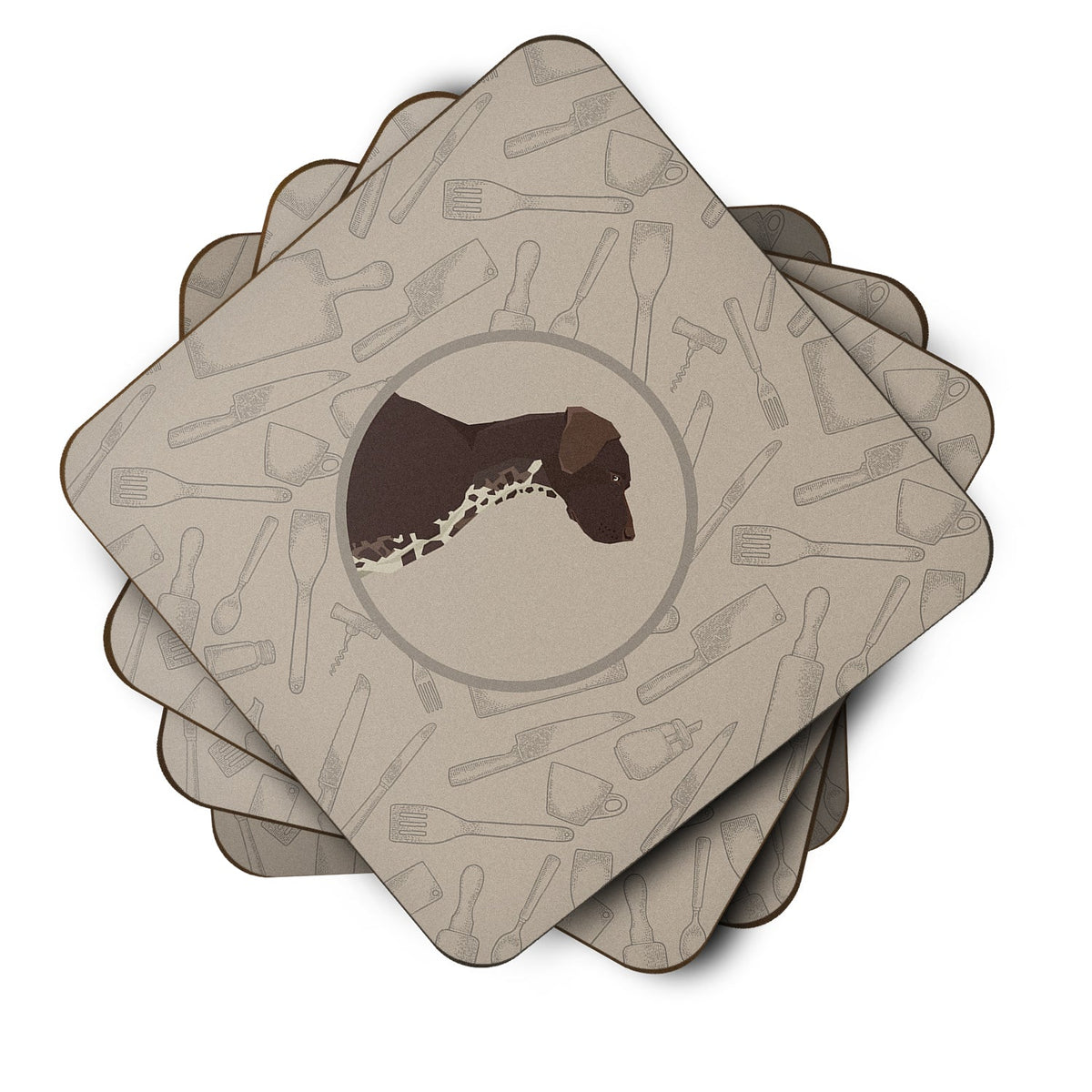 German Shorthaired Pointer In the Kitchen Foam Coasters Set of 4 Cup Coasters for Indoor Outdoor, Tabletop Protection, Anti Slip, Mouse pad Material