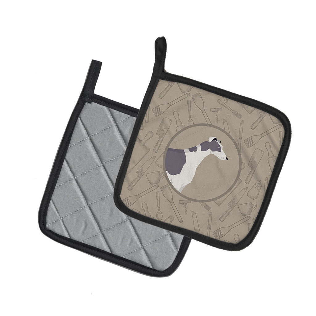 Greyhound In the Kitchen Pot Holder Set of 2 Heat Resistant Quilted Hot Pads 7.5 x 7.5 Inch, Insulated Kitchen Trivets for Cooking & Baking