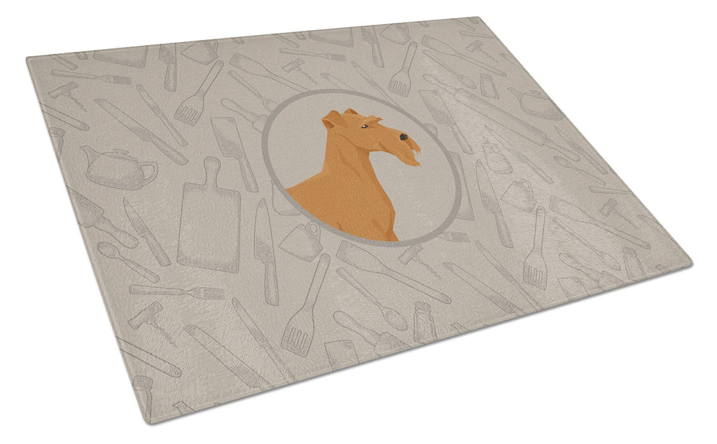 Irish Terrier In the Kitchen Cutting Board Tempered Glass Kitchen Cutting Surface, Heat Resistant Chopping, Non-Slip Feet, Food Prep & Serving