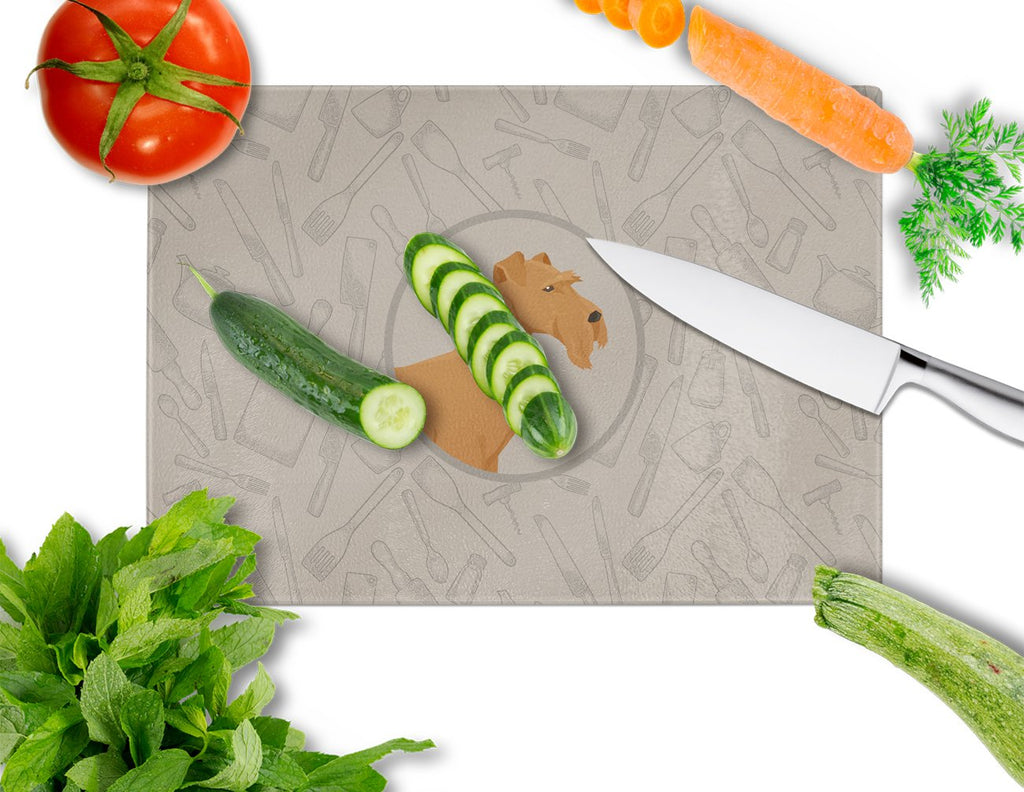 Irish Terrier In the Kitchen Cutting Board Tempered Glass Kitchen Cutting Surface, Heat Resistant Chopping, Non-Slip Feet, Food Prep & Serving