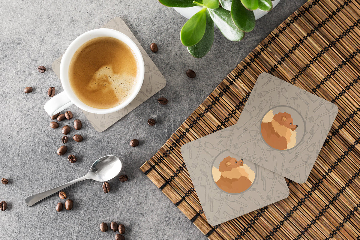 Pomeranian In the Kitchen Foam Coasters Set of 4 Cup Coasters for Indoor Outdoor, Tabletop Protection, Anti Slip, Mouse pad Material