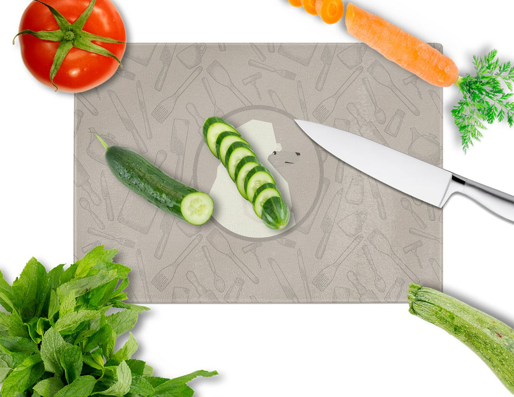 Poodle In the Kitchen Cutting Board Tempered Glass Kitchen Cutting Surface, Heat Resistant Chopping, Non-Slip Feet, Food Prep & Serving