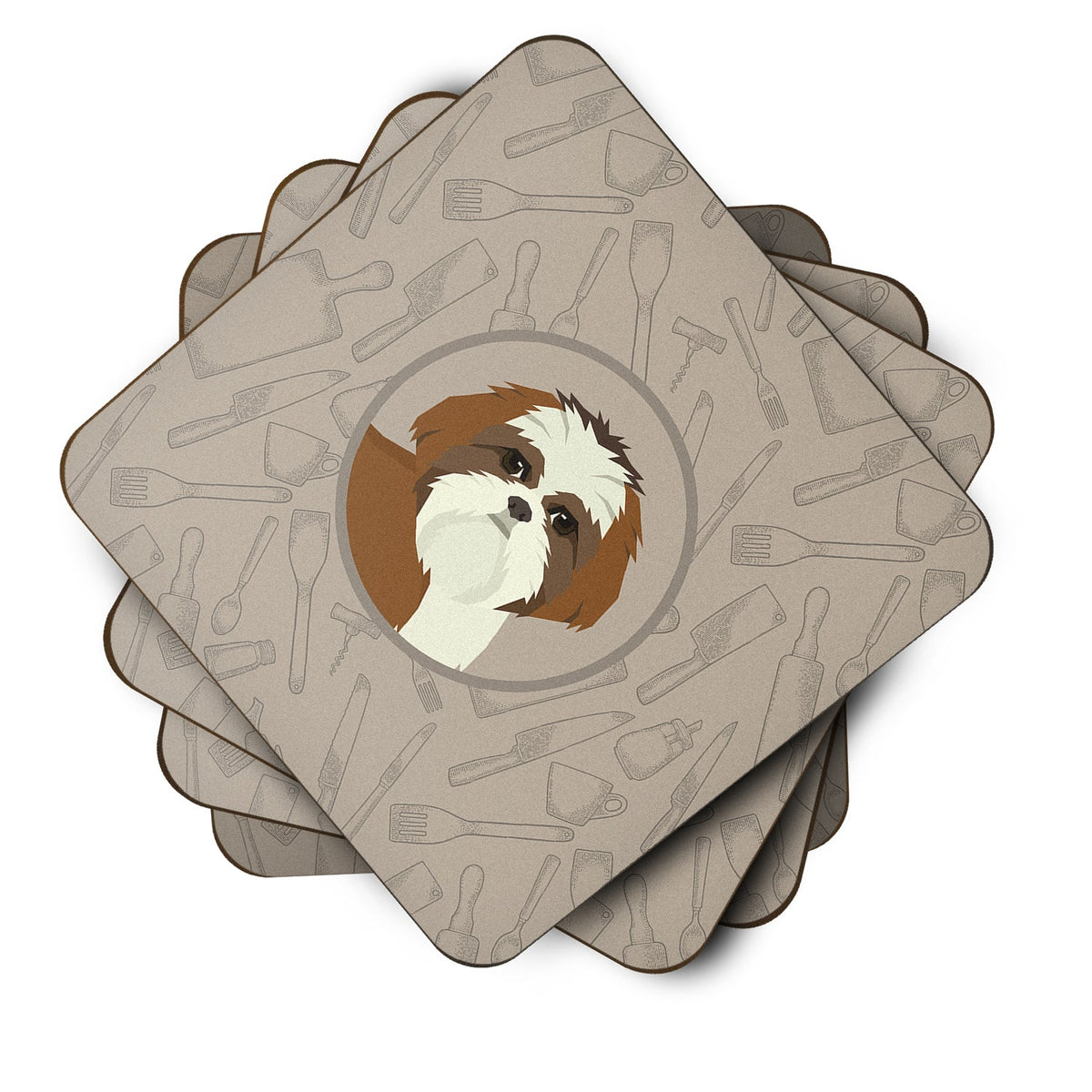 Shih Tzu In the Kitchen Foam Coasters Set of 4 Cup Coasters for Indoor Outdoor, Tabletop Protection, Anti Slip, Mouse pad Material