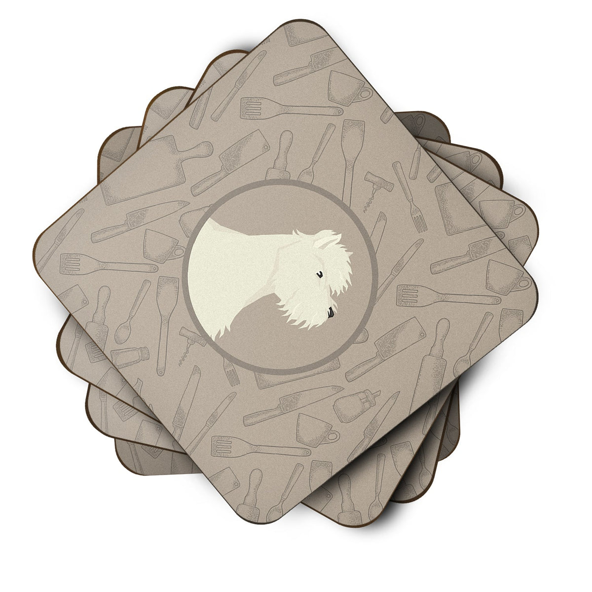 Westie In the Kitchen Foam Coasters Set of 4 Cup Coasters for Indoor Outdoor, Tabletop Protection, Anti Slip, Mouse pad Material