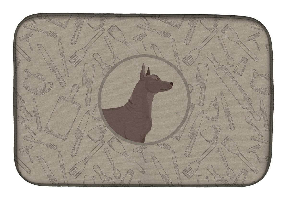 Mexican Hairless Dog Xolo In the Kitchen Dish Drying Mat Absorbent Dish Drying Mat Pad for Kitchen Counter Dish Drainer Mat for Countertop, 14 x 21", Multicolor