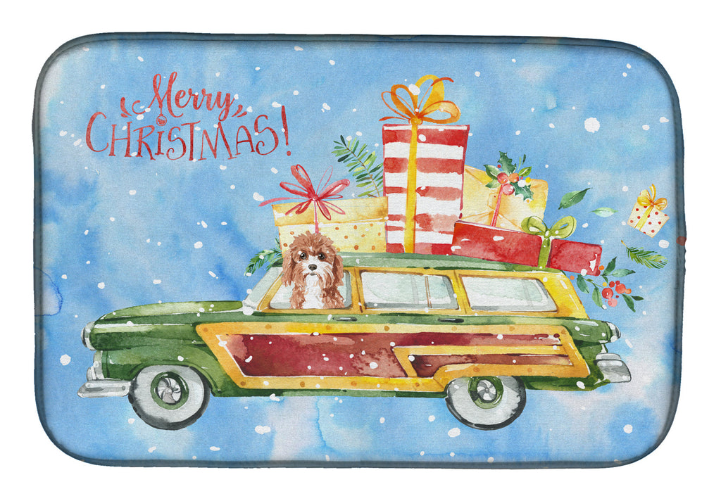 Merry Christmas Cavapoo Dish Drying Mat Absorbent Dish Drying Mat Pad for Kitchen Counter Dish Drainer Mat for Countertop, 14 x 21", Multicolor