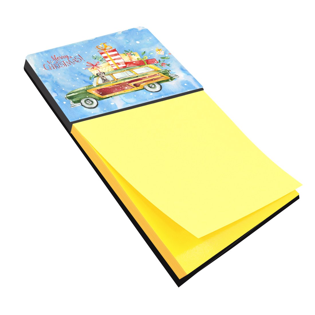 Merry Christmas Irish Wolfhound Watercolor Sticky Note Holder Refillable Dispenser Desk Accessory 3x3 Pad Gift