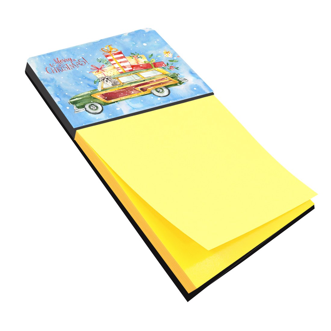 Merry Christmas Schnauzer #2 Watercolor Sticky Note Holder Refillable Dispenser Desk Accessory 3x3 Pad Gift
