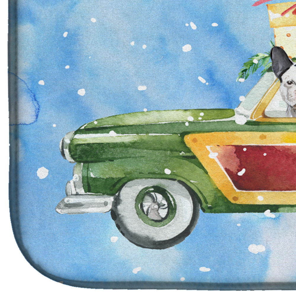 Merry Christmas French Bulldog Dish Drying Mat Absorbent Dish Drying Mat Pad for Kitchen Counter Dish Drainer Mat for Countertop, 14 x 21", Multicolor