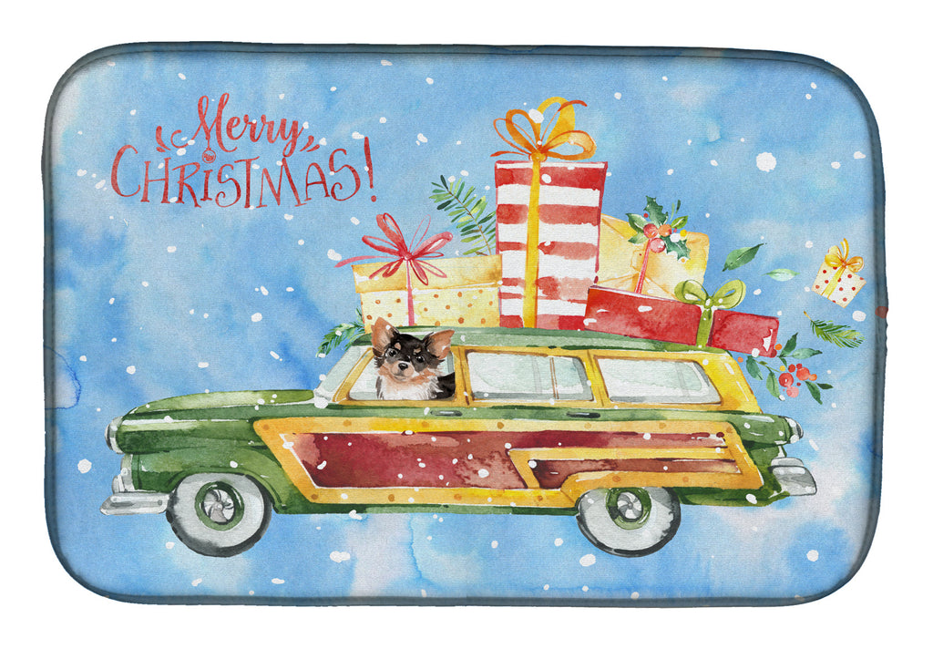 Merry Christmas Long Haired Chihuahua Dish Drying Mat Absorbent Dish Drying Mat Pad for Kitchen Counter Dish Drainer Mat for Countertop, 14 x 21", Multicolor