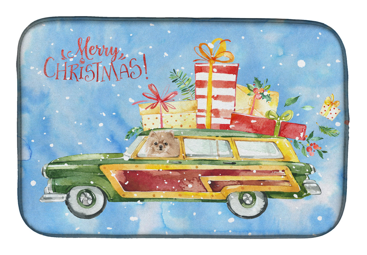 Merry Christmas Pomeranian Dish Drying Mat Absorbent Dish Drying Mat Pad for Kitchen Counter Dish Drainer Mat for Countertop, 14 x 21", Multicolor