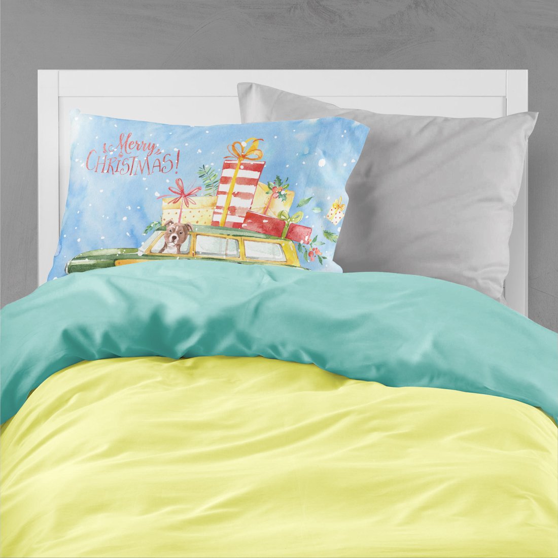 Merry Christmas Red Staffie Bull Terrier Standard Pillowcase Lightweight Super Soft Easy Care Decorative Artwork Pillowcase, Standard
