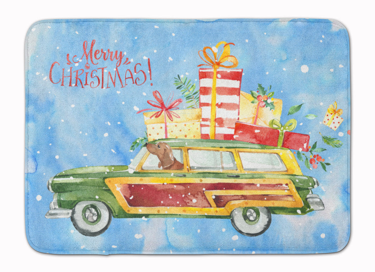 Merry Christmas Red Dachshund Memory Foam Kitchen Mat Machine Washable Anti-Fatigue Cushion Comfort Bath or Kitchen Rug