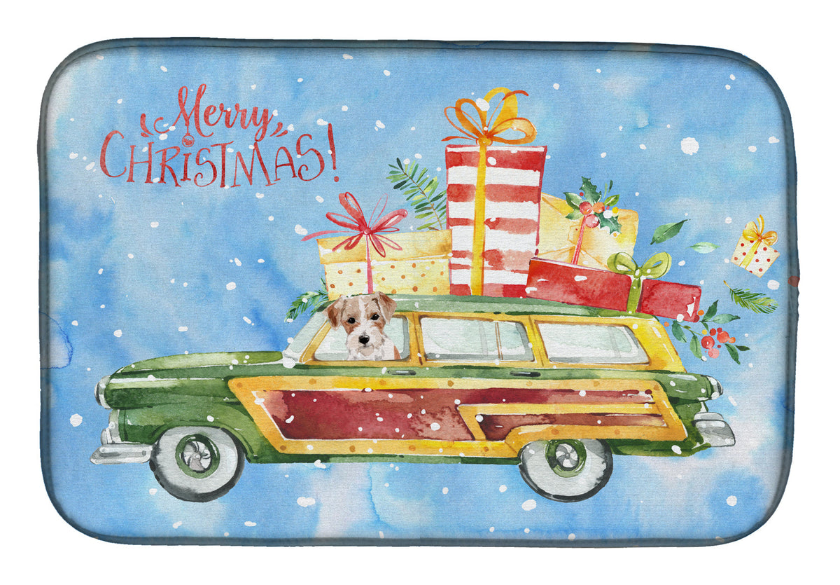 Merry Christmas Jack Russell Terrier Dish Drying Mat Absorbent Dish Drying Mat Pad for Kitchen Counter Dish Drainer Mat for Countertop, 14 x 21", Multicolor