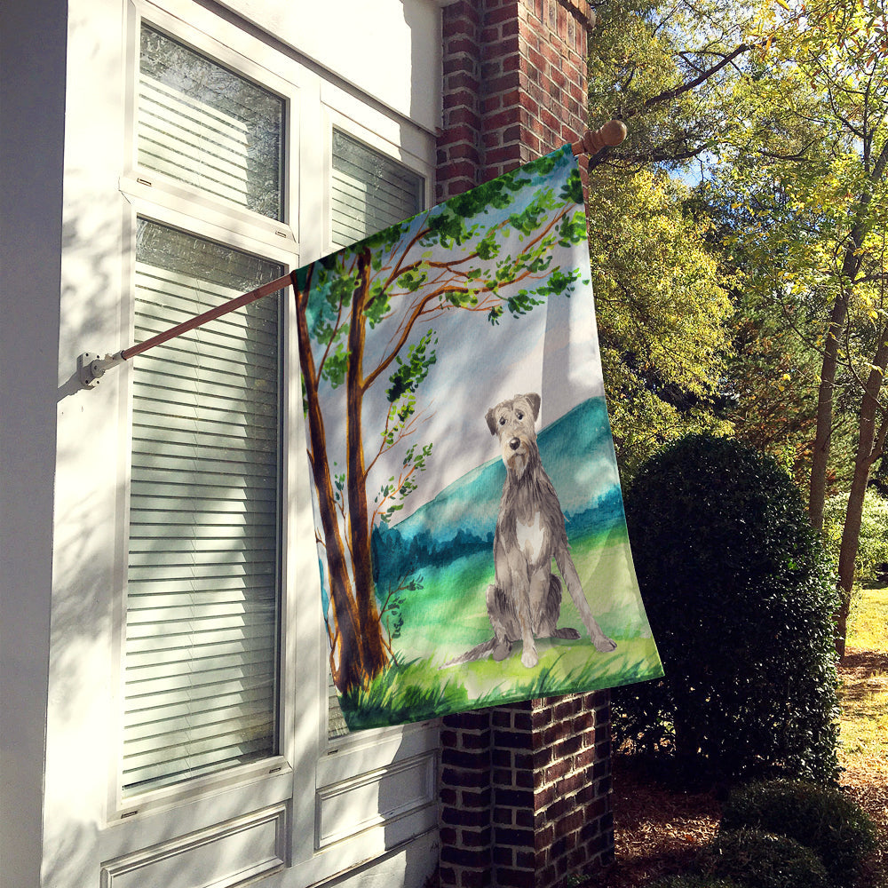 Under the Tree Irish Wolfhound House Flag 28x40 Porch Sleeve Pole Decorative Outside Yard Banner Artwork Wall Hanging, Polyester