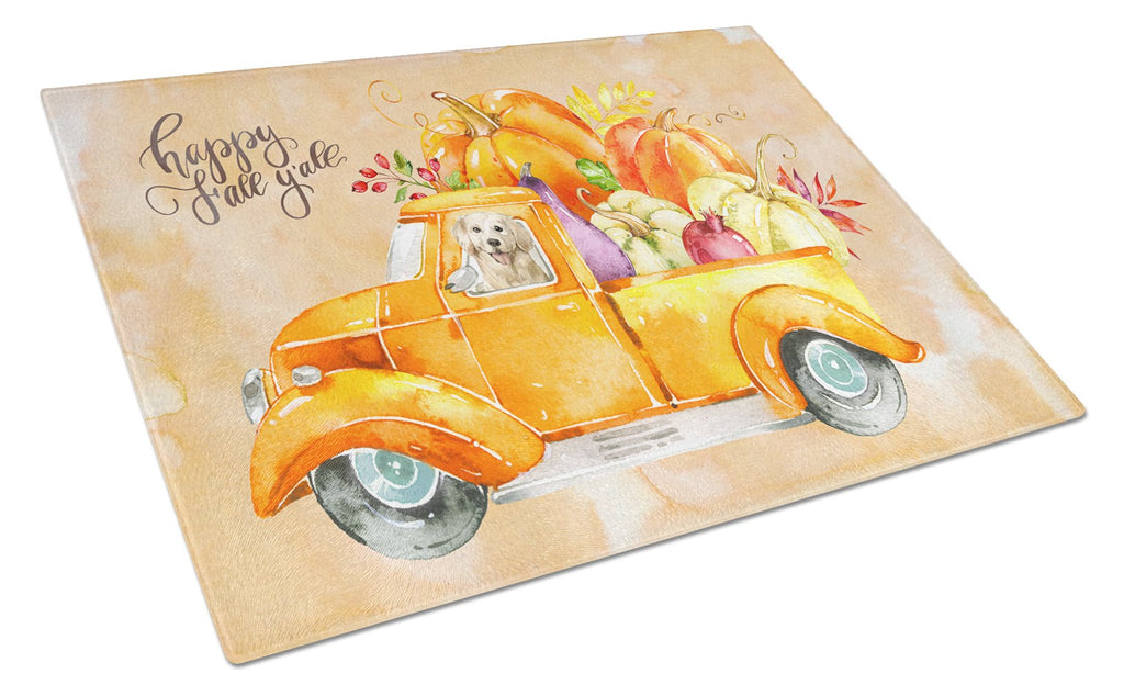Fall Harvest Golden Retriever Cutting Board Tempered Glass Kitchen Cutting Surface, Heat Resistant Chopping, Non-Slip Feet, Food Prep & Serving