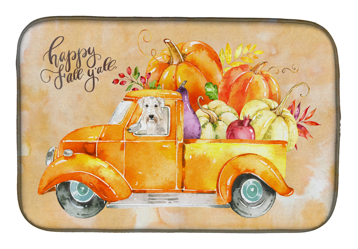 Fall Harvest Wheaten Terrier Dish Drying Mat Absorbent Dish Drying Mat Pad for Kitchen Counter Dish Drainer Mat for Countertop, 14 x 21", Multicolor