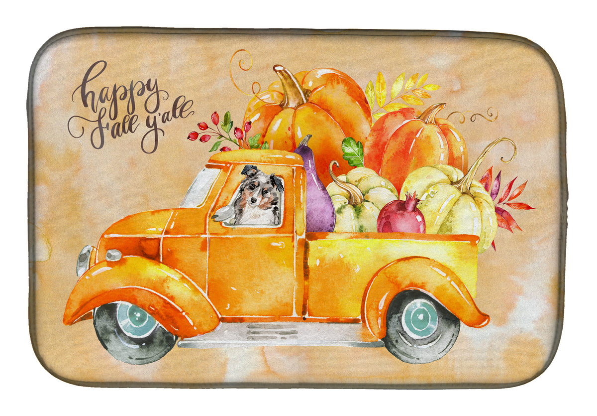 Fall Harvest Australian Shepherd Dish Drying Mat Absorbent Dish Drying Mat Pad for Kitchen Counter Dish Drainer Mat for Countertop, 14 x 21", Multicolor