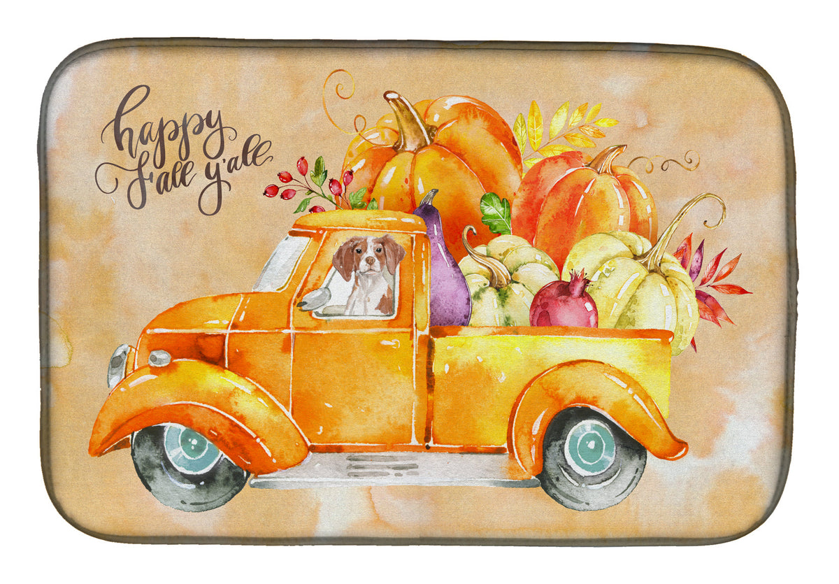 Fall Harvest Brittany Spaniel Dish Drying Mat Absorbent Dish Drying Mat Pad for Kitchen Counter Dish Drainer Mat for Countertop, 14 x 21", Multicolor