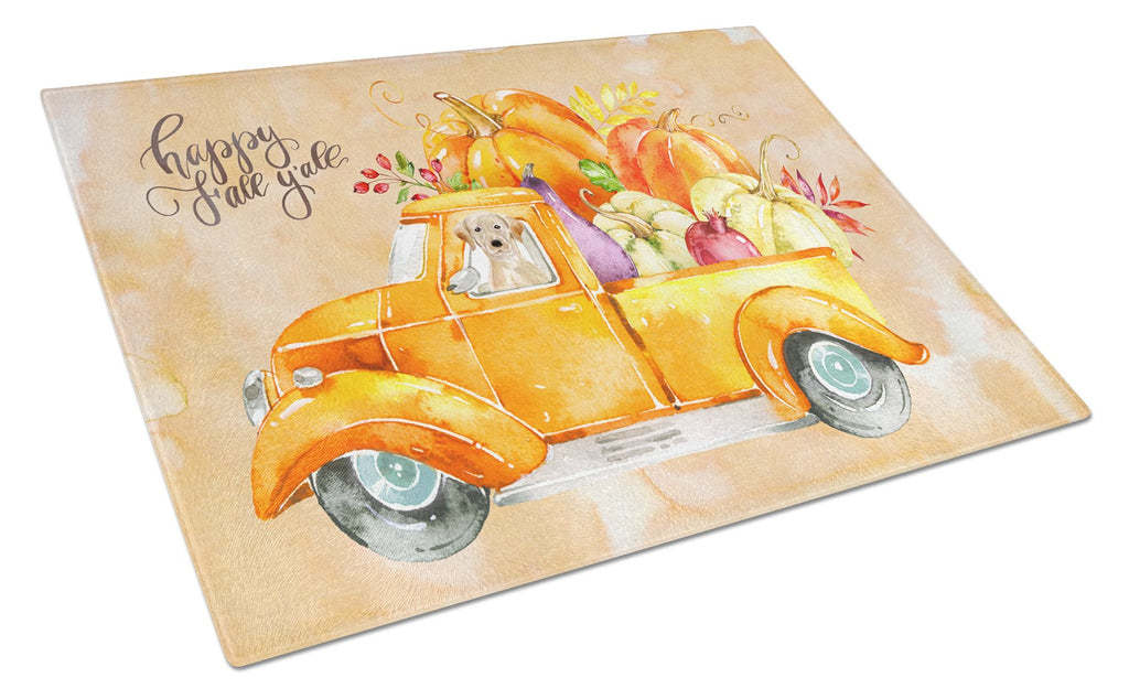 Fall Harvest Yellow Labrador Retriever Cutting Board Tempered Glass Kitchen Cutting Surface, Heat Resistant Chopping, Non-Slip Feet, Food Prep & Serving