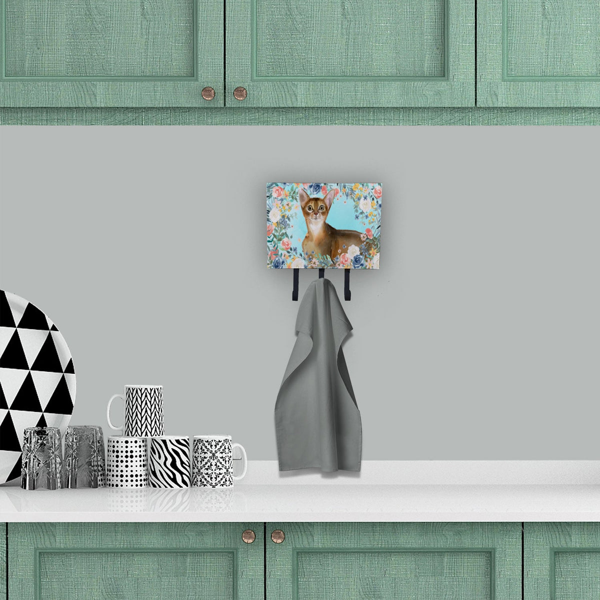 Abyssinian Spring Flowers Leash or Key Holder Wall Hooks, Coat Rack Wall Mount, for Hanging Keys, Towels, Aprons, Leashes