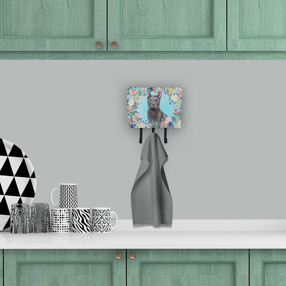Blue Russian Spring Flowers Leash or Key Holder Wall Hooks, Coat Rack Wall Mount, for Hanging Keys, Towels, Aprons, Leashes