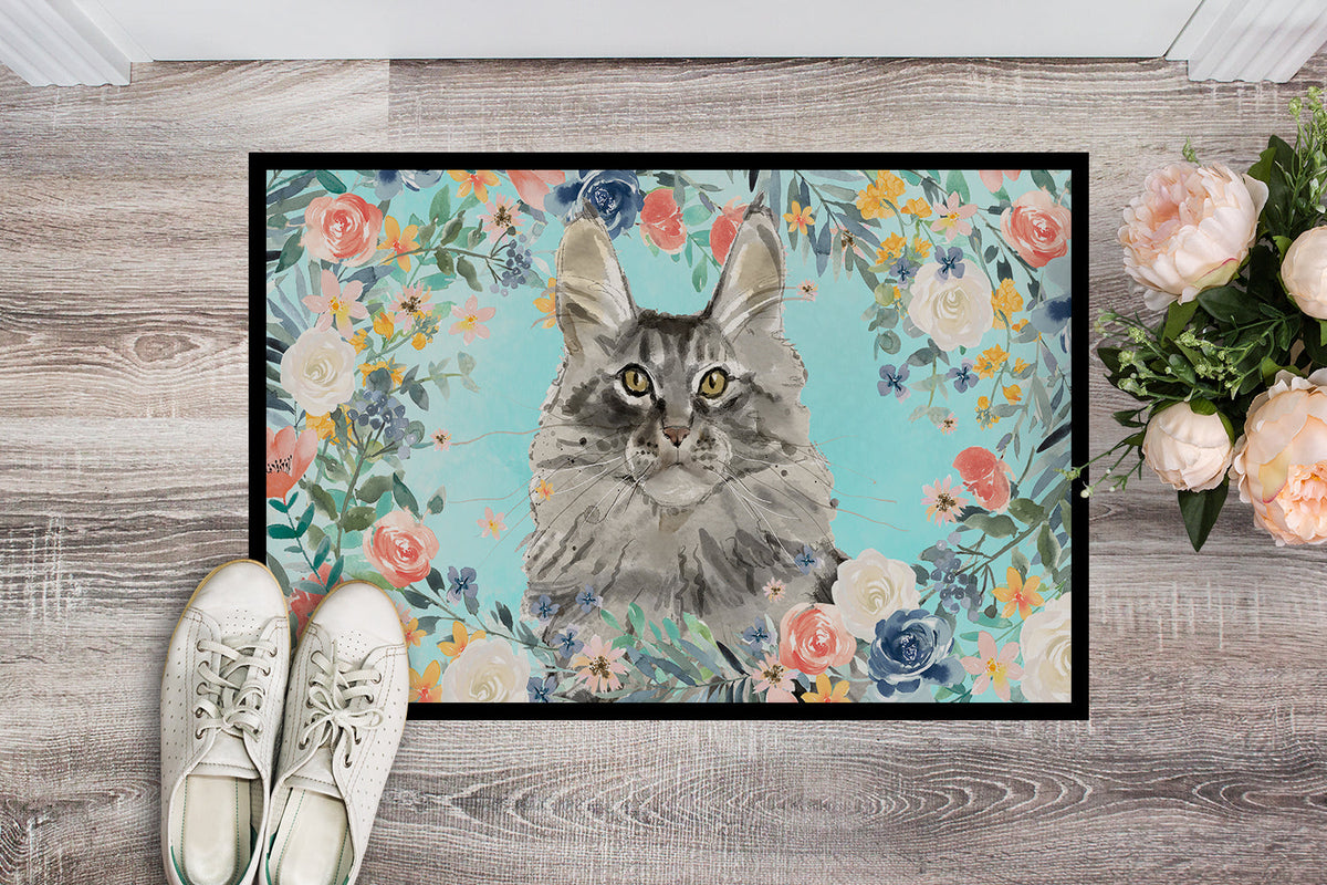 Maine Coon Spring Flowers Doormat Indoor Outdoor 24H X 36W Front Door Mat Rugs for Entryway, Non Slip Washable Low Pile,