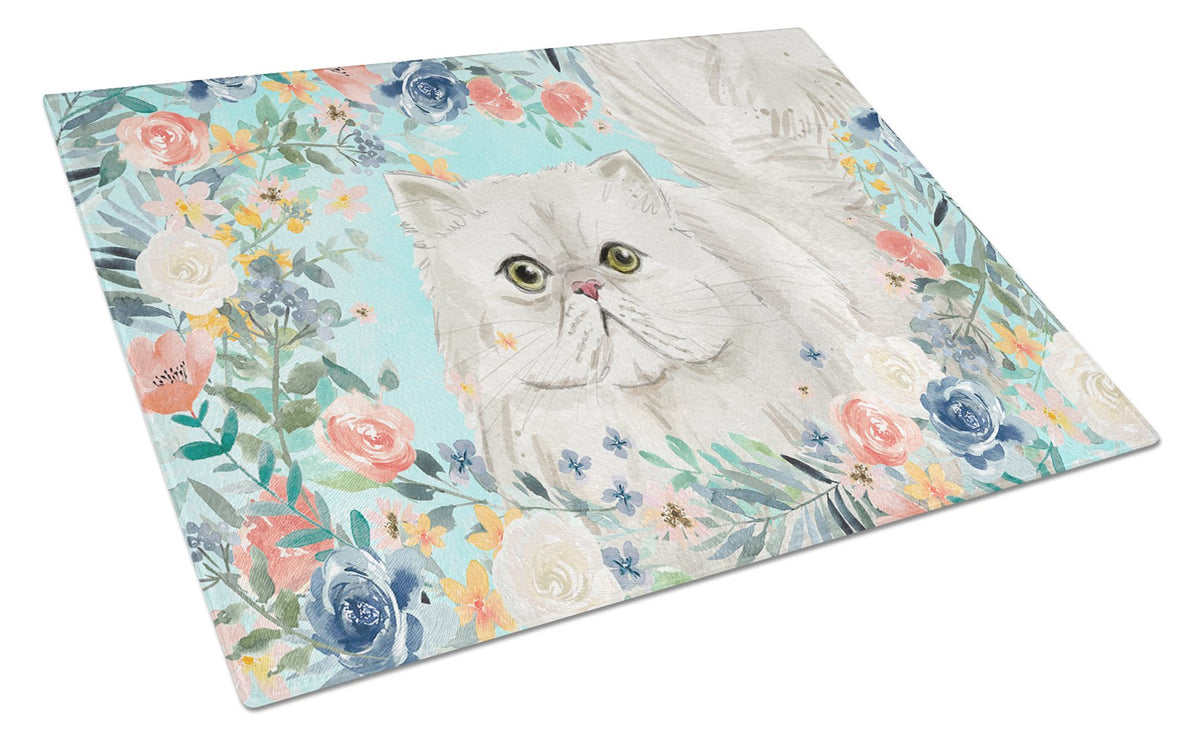 Persian Spring Flowers Cutting Board Tempered Glass Kitchen Cutting Surface, Heat Resistant Chopping, Non-Slip Feet, Food Prep & Serving