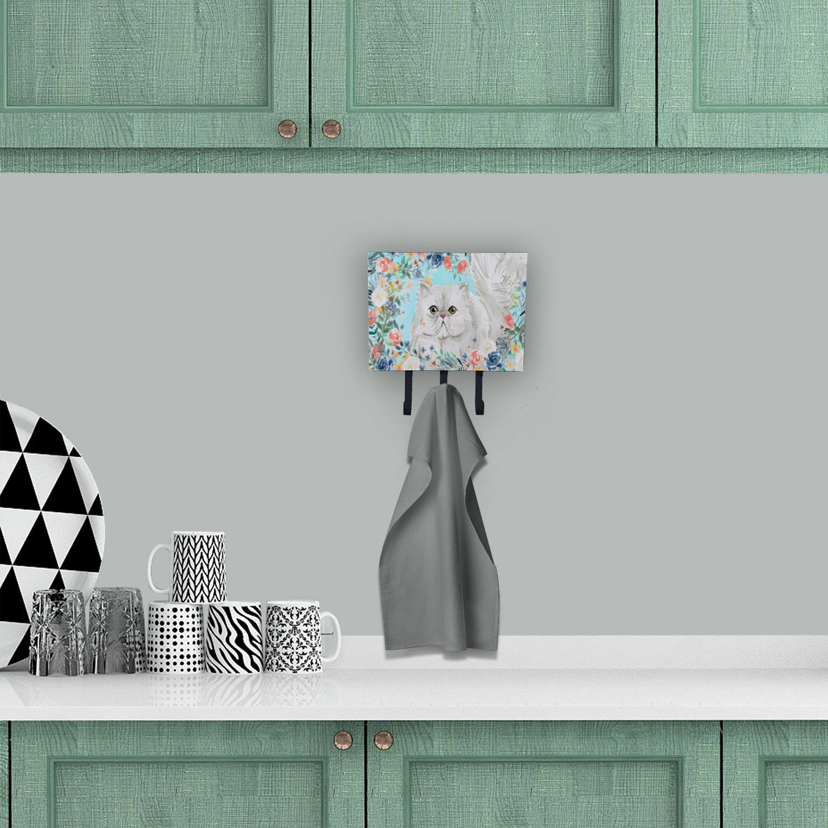 Persian Spring Flowers Leash or Key Holder Wall Hooks, Coat Rack Wall Mount, for Hanging Keys, Towels, Aprons, Leashes