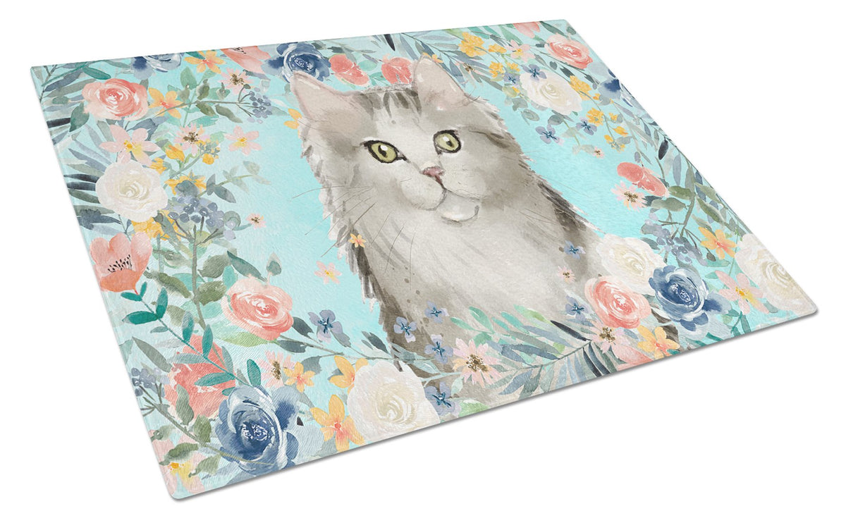 Ragamuffin Spring Flowers Cutting Board Tempered Glass Kitchen Cutting Surface, Heat Resistant Chopping, Non-Slip Feet, Food Prep & Serving