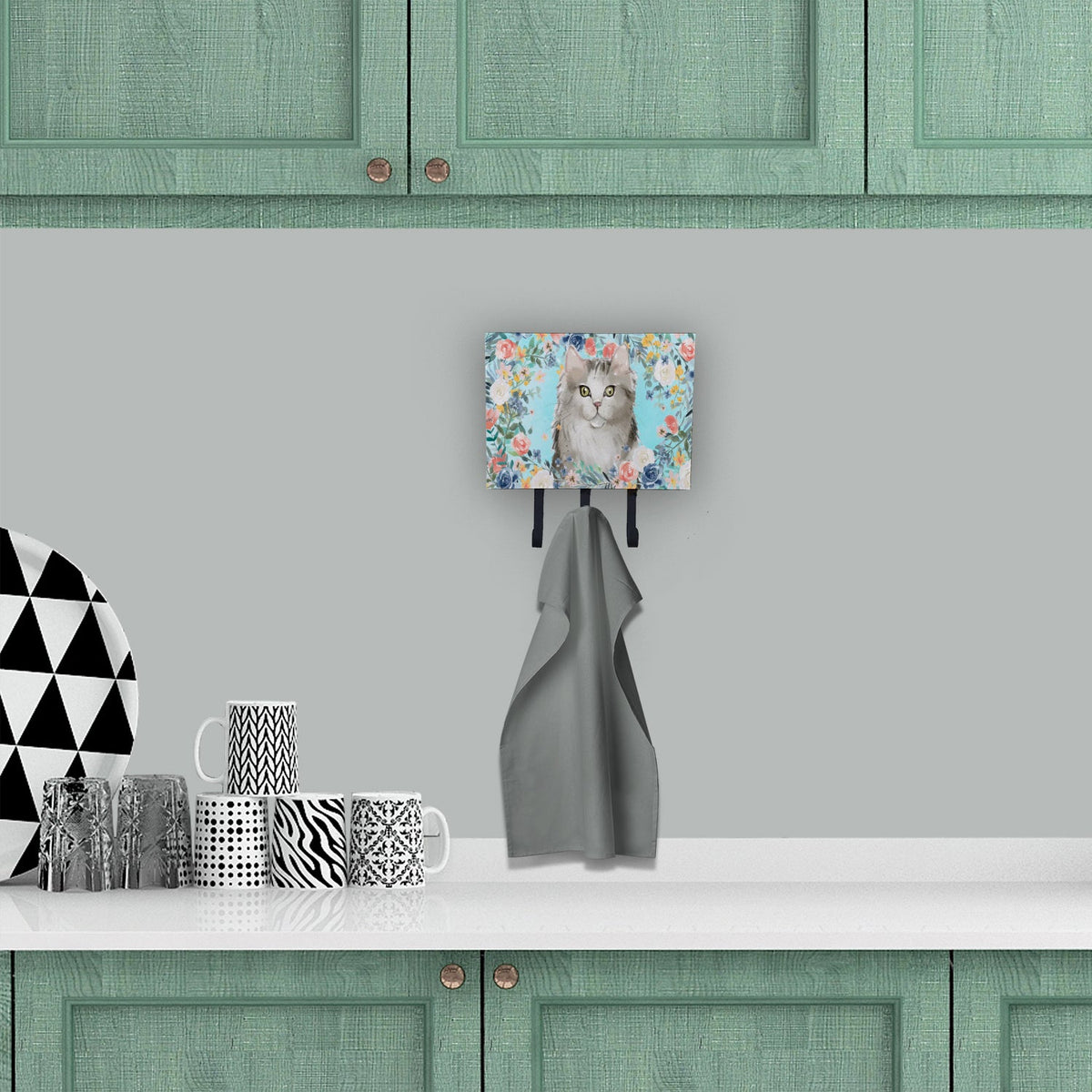 Ragamuffin Spring Flowers Leash or Key Holder Wall Hooks, Coat Rack Wall Mount, for Hanging Keys, Towels, Aprons, Leashes