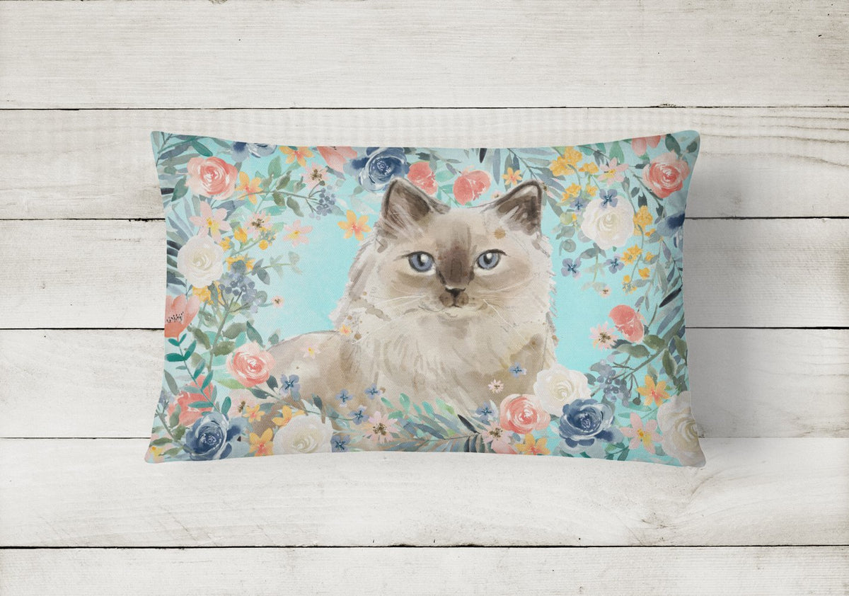 Ragdoll Spring Flowers Decorative Throw Pillow 12x16 Indoor Outdoor Accent Cushion, Fabric Cover with Insert for Sofa, Bed, Porch & Living Room