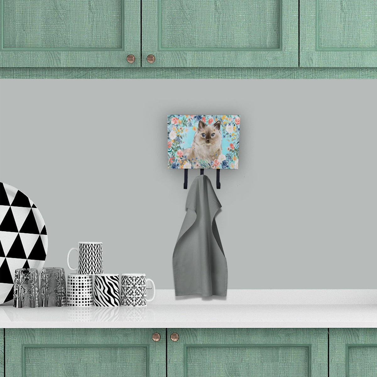 Ragdoll Spring Flowers Leash or Key Holder Wall Hooks, Coat Rack Wall Mount, for Hanging Keys, Towels, Aprons, Leashes