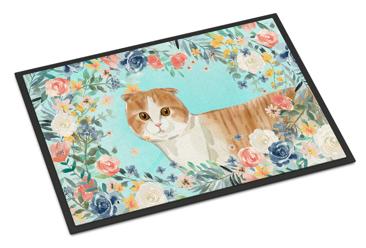 Scottish Fold Spring Flowers Doormat Indoor Outdoor 24H X 36W Front Door Mat Rugs for Entryway, Non Slip Washable Low Pile,