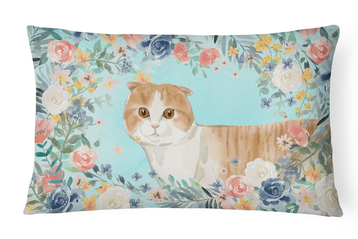 Scottish Fold Spring Flowers Decorative Throw Pillow 12x16 Indoor Outdoor Accent Cushion, Fabric Cover with Insert for Sofa, Bed, Porch & Living Room