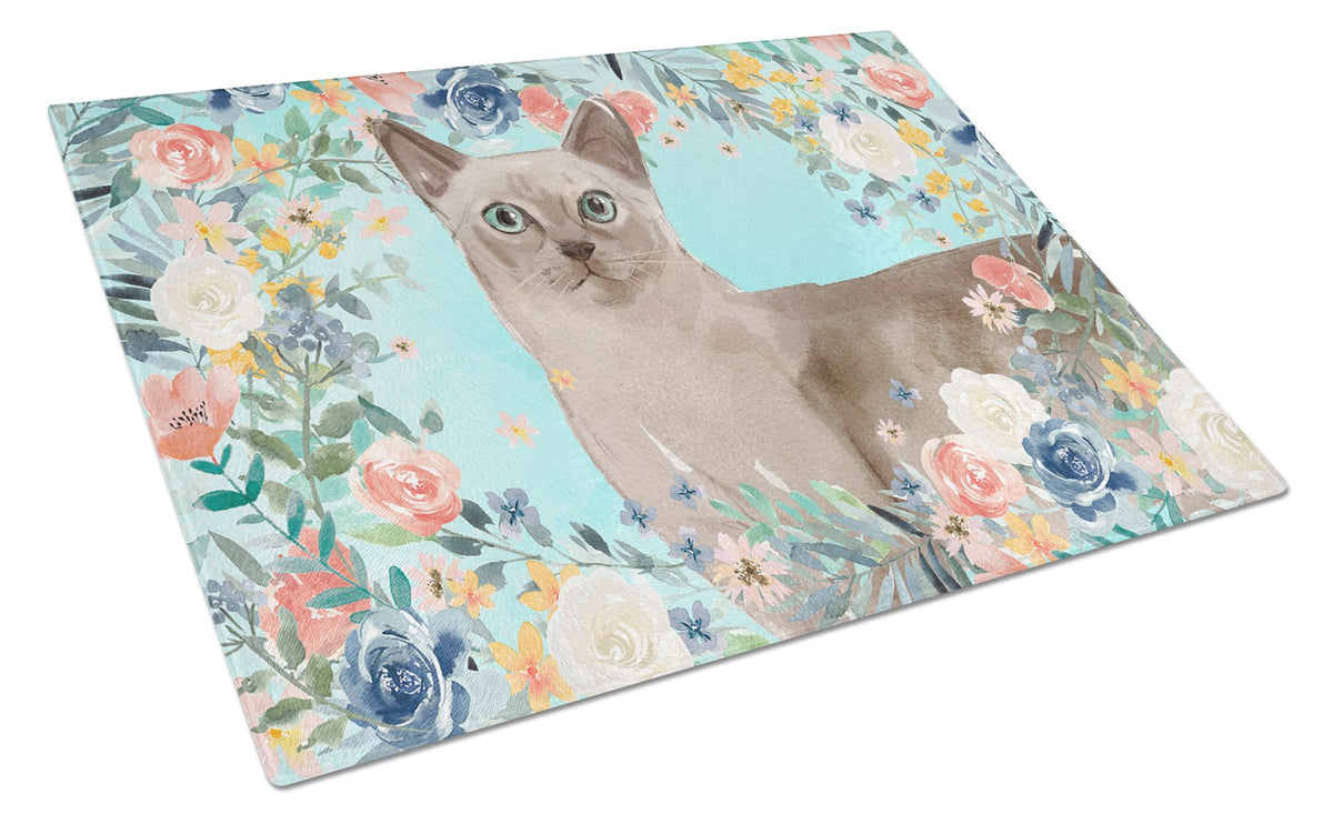 Tonkinese Spring Flowers Cutting Board Tempered Glass Kitchen Cutting Surface, Heat Resistant Chopping, Non-Slip Feet, Food Prep & Serving