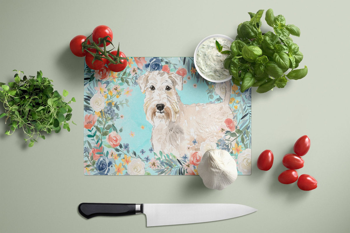 Wheaten Terrier Cutting Board Tempered Glass Kitchen Cutting Surface, Heat Resistant Chopping, Non-Slip Feet, Food Prep & Serving