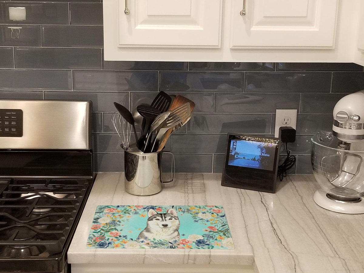 Siberian Husky Cutting Board Tempered Glass Kitchen Cutting Surface, Heat Resistant Chopping, Non-Slip Feet, Food Prep & Serving