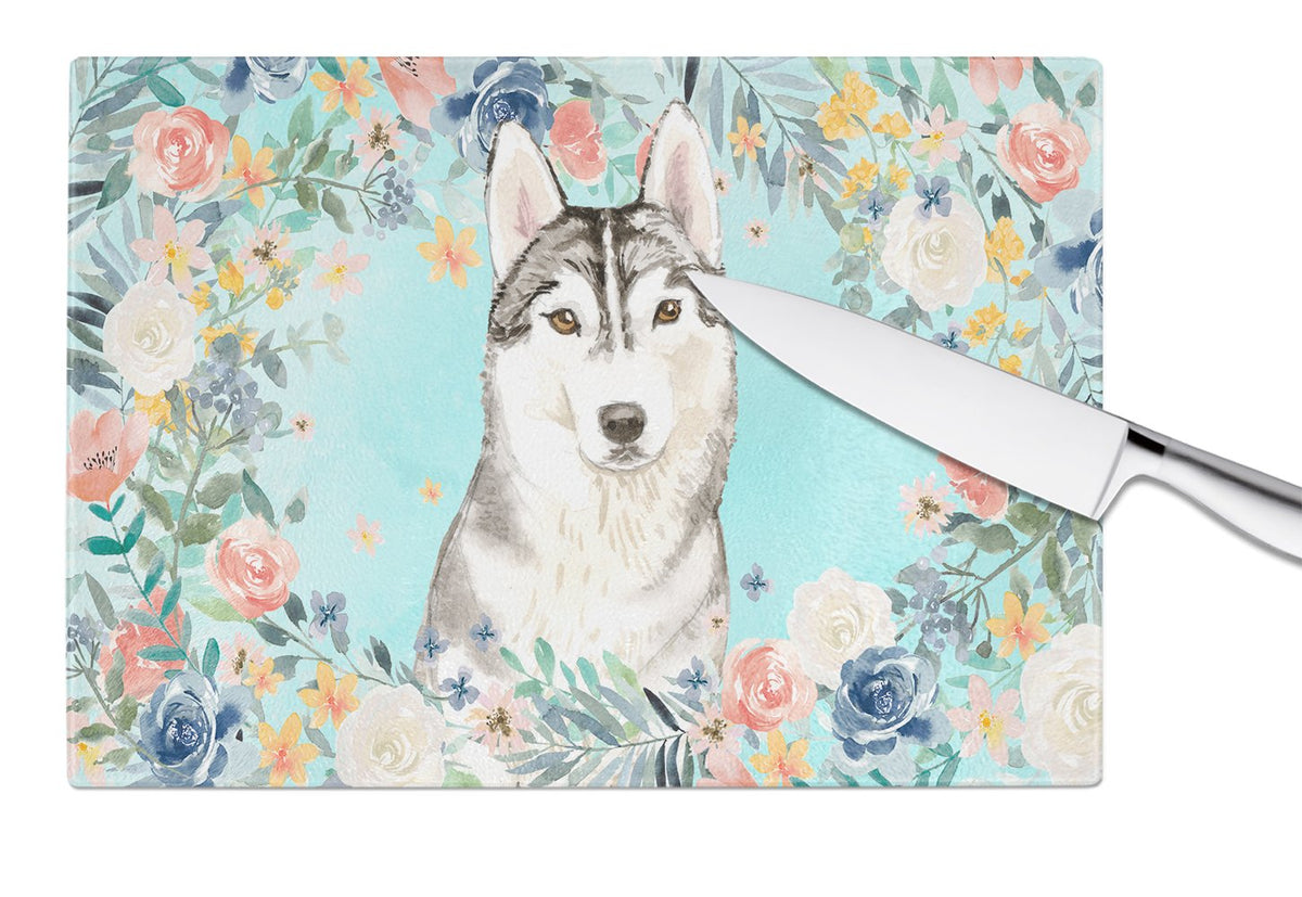 Siberian Husky Cutting Board Tempered Glass Kitchen Cutting Surface, Heat Resistant Chopping, Non-Slip Feet, Food Prep & Serving
